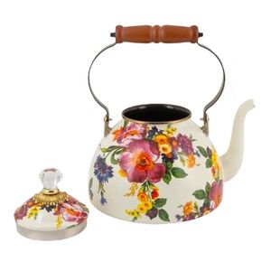 Mackenzie Child’s Tea Kettle Pot Flower Market Floral 3 Quart Enamel Collectors
